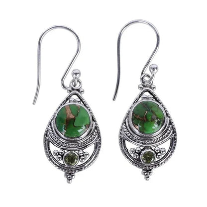 Antique 925 Sterling Silver Natural Turquoise Earrings Vintage Women Engagement Wedding Party Pendant Earrings