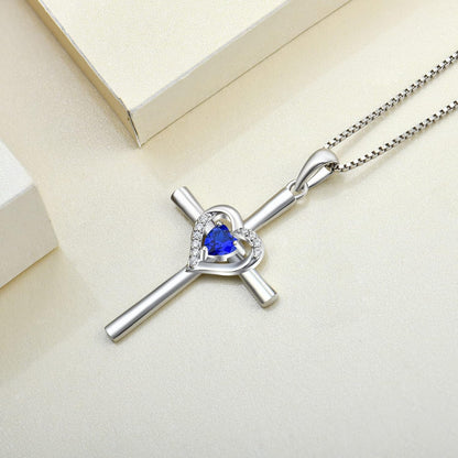 Heart Cross Necklace Sterling Silver Crucifix Pendant Gemstones Criss Jewelry for Women
