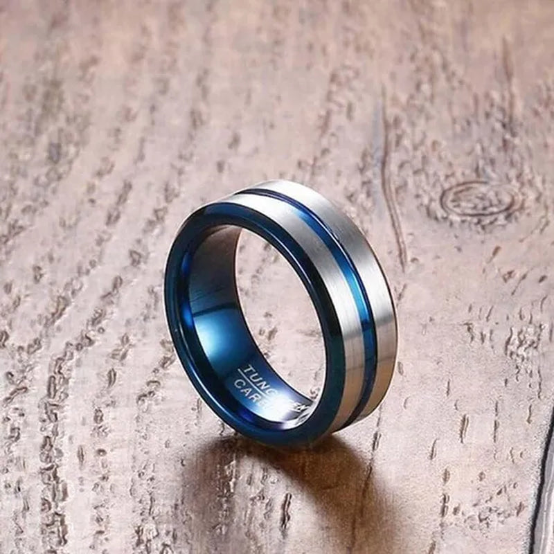 TWO RINGS Sz6-12 Couple Rings His Hers Blue Tungsten Mens Wedding Band White Gold Filled Heart CZ Sapphire Womens Ring Sets