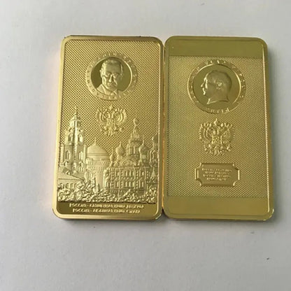 2 Pcs the Putin Coin 24K Real Gold Plated Badge 50 X 28 Mm Souvenir Bullion Bar Coin