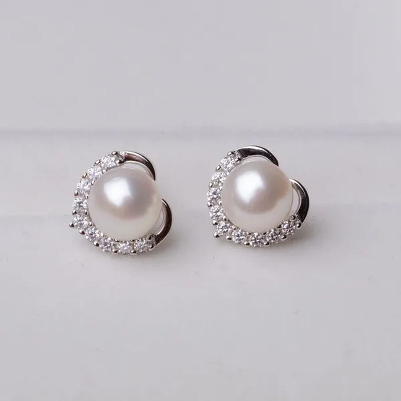 2021 Trendy Fashion Women's S925 Silver  Exquisite Pearl Heart-shaped Diamond Crystal Earrings Prevent allergy Jewelry