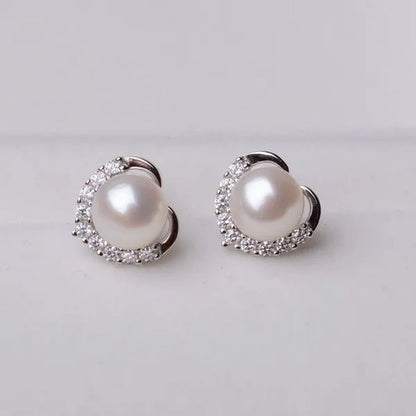 2021 Trendy Fashion Women's S925 Silver  Exquisite Pearl Heart-shaped Diamond Crystal Earrings Prevent allergy Jewelry
