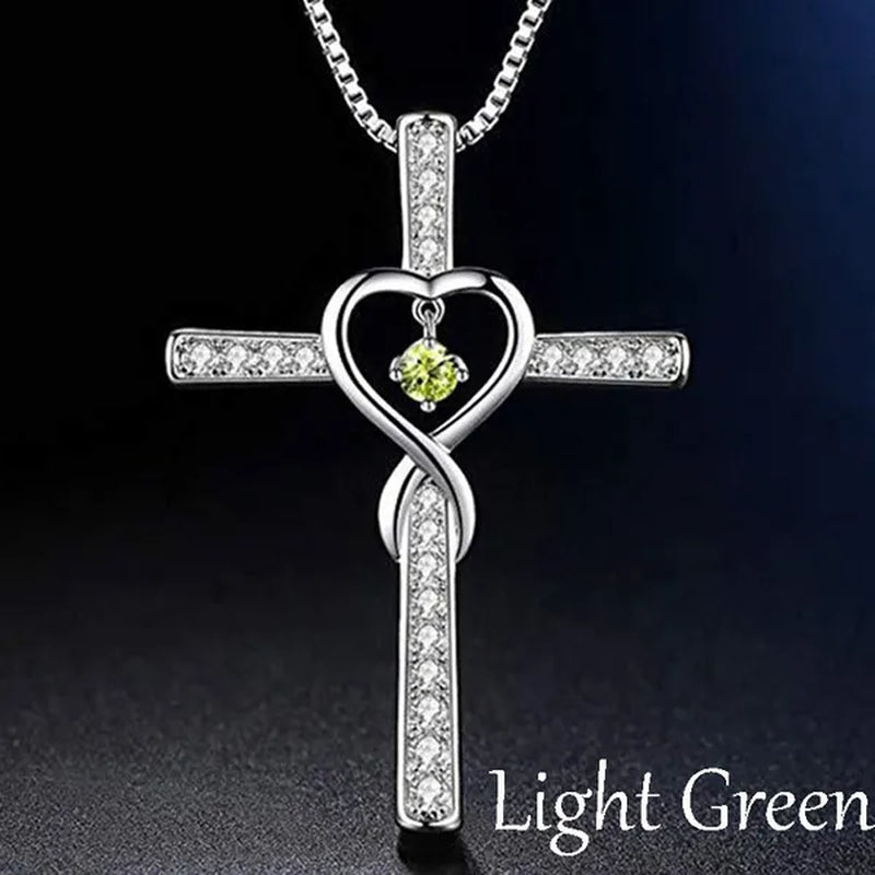 Infinity Love God We Trust Christian Cross Birthstone Diamond Rhinestone Pendant Necklace Birthday Gifts Jewelry For Women Christmas Girls