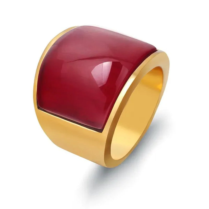 Vintage Men's Gemstone Ring Stainless Steel Single White Red Opal Rings Jewelry Gift for Men Women Boyfriend Girlfriend