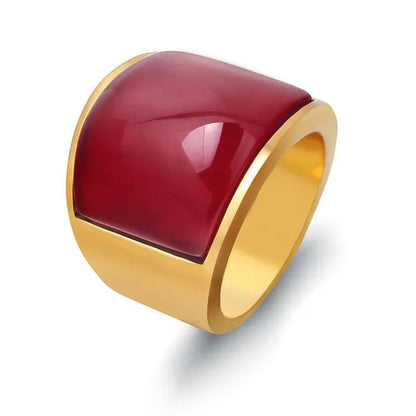 Vintage Men's Gemstone Ring Stainless Steel Single White Red Opal Rings Jewelry Gift for Men Women Boyfriend Girlfriend