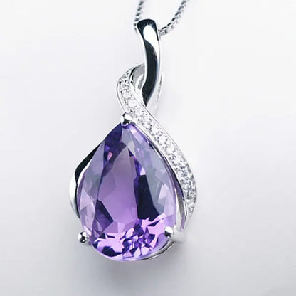 Natural Drop Shape Blue Topaz Pendant 925 Sterling Silver Necklace Female Jewelry Simple Clavicle Chain Girlfriend Birthday Gift