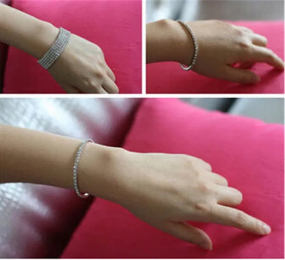 Wholesale 20PCS Stretch Rhinestone Crystal Bracelets Silver Plated CZ Inlay Gift