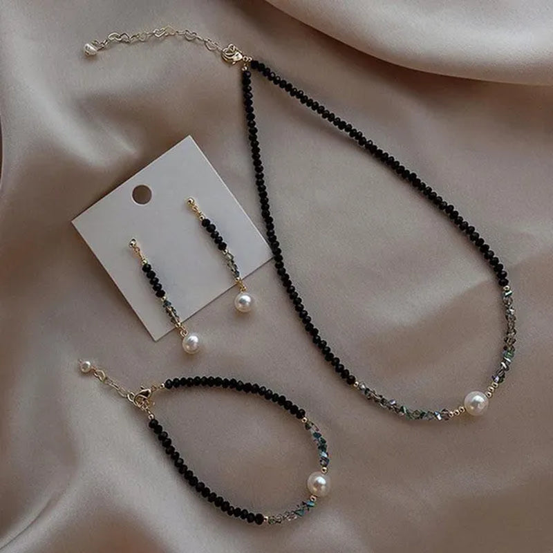 Luxury     Natural Black Spinel Moonstone Pearl Necklace Earring Bracelet Set Creative Women's Gemstone Beaded Thin Bracelet Clavicle Chain Necklace Tassel Stud Earrings Dangle Earrings Sparking Birthday Anniversary Halloween Christmas Jewelry Set Gift