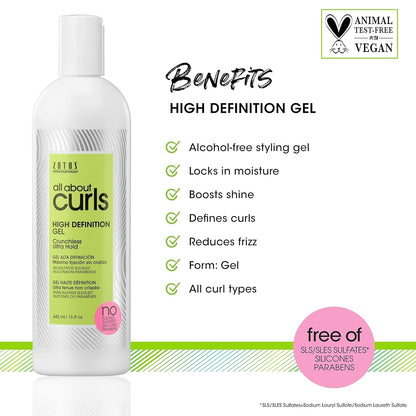 All about Curls High Definition Gel | Crunchless Ultra Hold | Define, Moisturize, De-Frizz | All Curly Hair Types