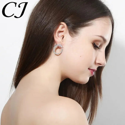 CANDICE Trendy Sterling Silver Plated Jewelry Sets Noble Marquise AAA+ CZ Stone Pave Round Pendant Necklace Earrings Set For Women Gift