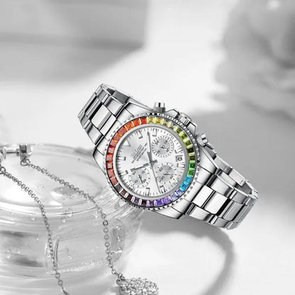 Women Rhinestone Watch Fashion Bling Casual Ladies Watch Female Quartz Rose Gold Watch Crystal Diamond Bracelet Watches For Women Montre Femme Relojes Damen Uhren Orologi Donna