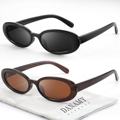 Retro Oval Sunglasses for Women Men Fashion Small Frame Sun Glasses 90s Style Driving Glasses UV400 Protection