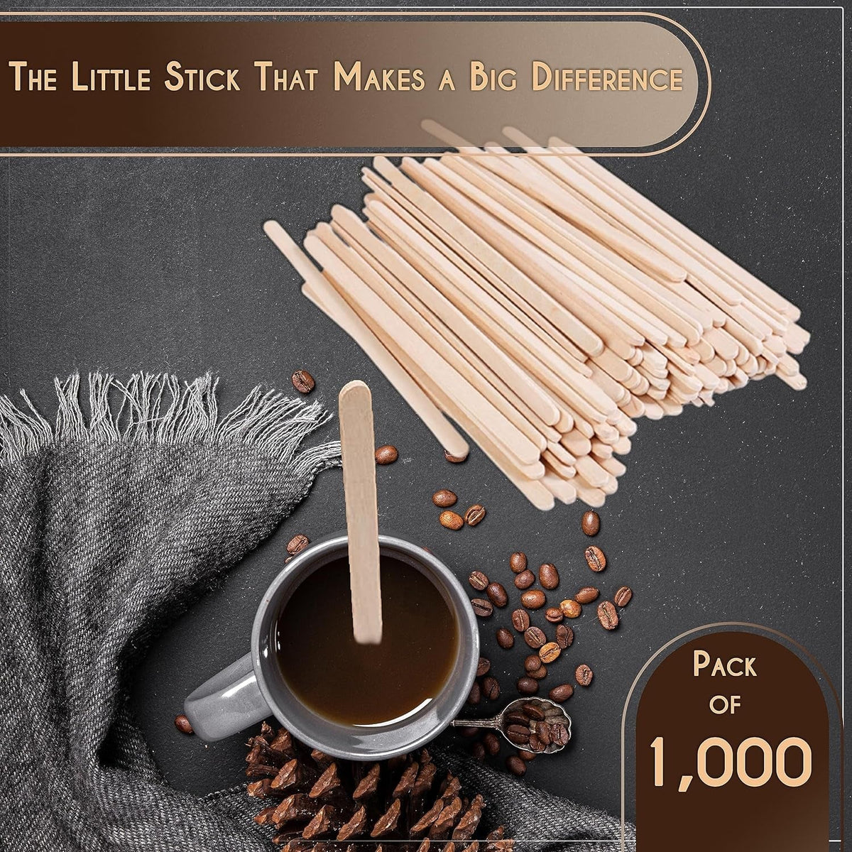 Premium Wooden Coffee Stirrer Sticks, Thick Birch Wood 1000 Count, 5.5" Inches. Eco-Friendly Wooden Stirrers (5.5Inches / 1000PC)