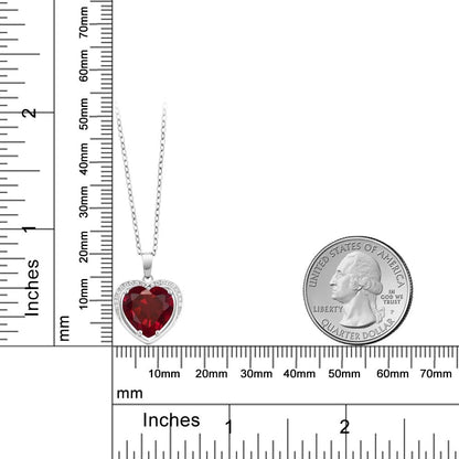 925 Sterling Silver Created Ruby Pendant Necklace for Women (4.25 Cttw, Heart Shape 10MM, with 18 Inch Silver Chain)