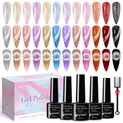 Magnetic Cat Eye Gel Nail Polish Set, 12 Colors 9D Cateye Nail Gel Polish Holographic Glitter Magnetic Gel Polish Soak Off Lamp Gel Nail Art Manicure Kit