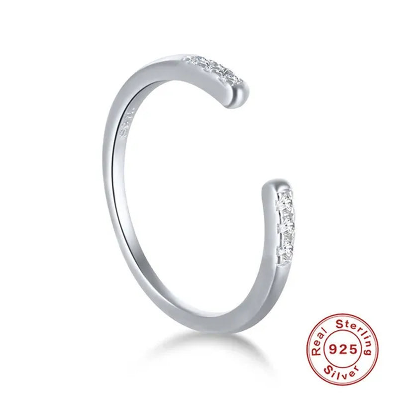 Sterling 925 Silver Open Adjustable Ring Women Female's X Cross Shape Zircon Ring Girls' Gold Color Simple Finger Jewelry