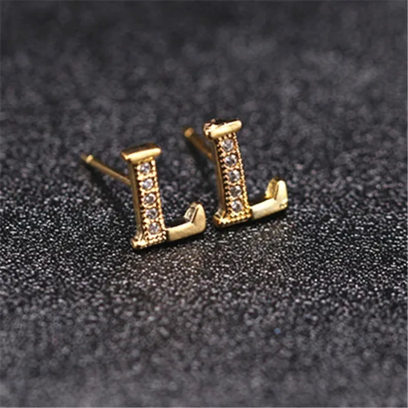 New Diamond Letter  Stud Earrings Women Fashion Earrings 26 Letters A-Z