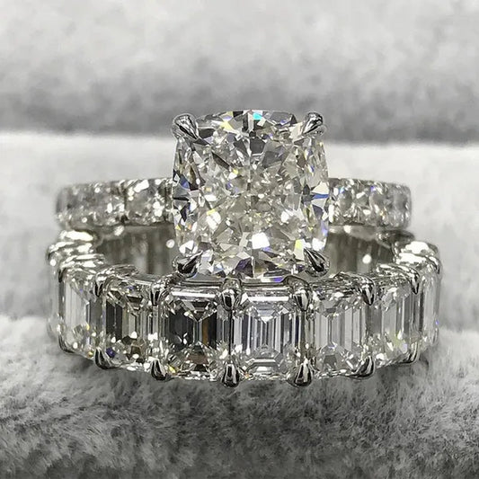 Exquisite Brand Jewelry Genuine Natural White Sapphire Birthstone  Bridal Wedding Engagement Anniversary Gift Ring Set