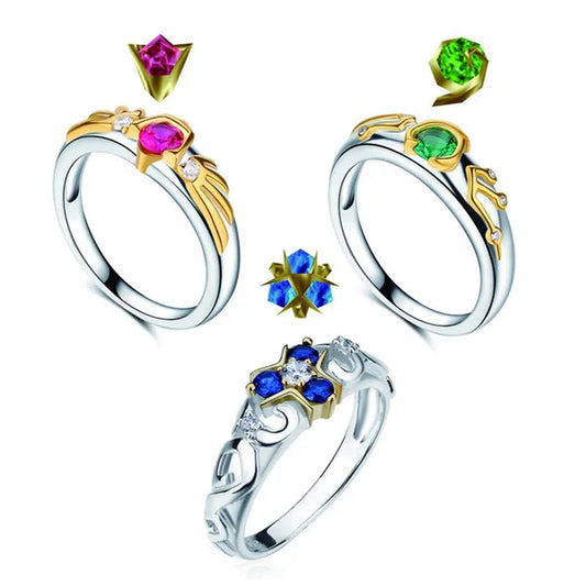 3PCS Zora‘s Sapphire Kokiri's Emerald Goron's Ruby Gold Plated Ring