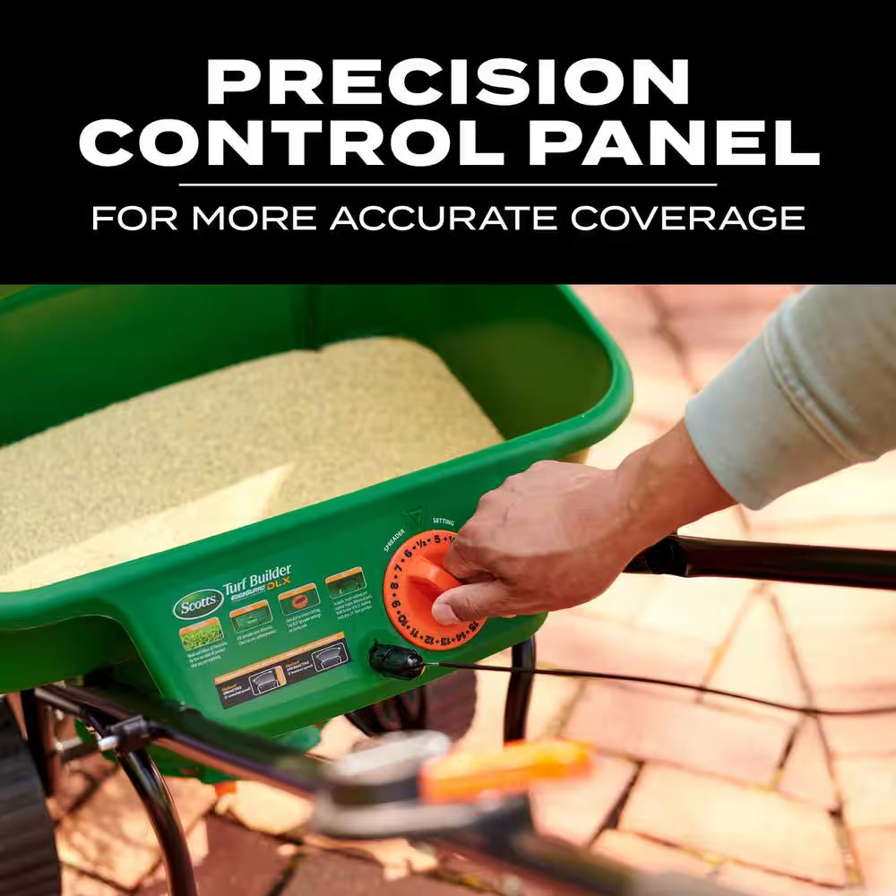 Turf Builder Edgeguard DLX Push Broadcast Spreader Holds up to 15,000 Sq.Ft. for Seed, Fertilizer, Salt, Ice Melt