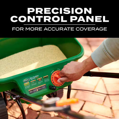 Turf Builder Edgeguard DLX Push Broadcast Spreader Holds up to 15,000 Sq.Ft. for Seed, Fertilizer, Salt, Ice Melt