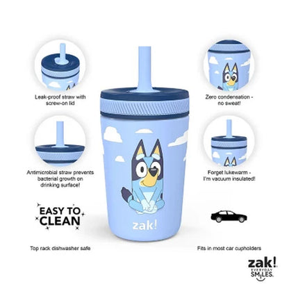 Zak Designs 12-Oz. Stainless Steel Double-Wall Tumbler for Kids with Antimicrobial Straw, 2-Piece Set, Choose Color