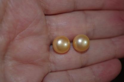 Quality Golden Champagne Pearl Semi round Dome Button 10 MM Stud Earrings 14K Gold Filled