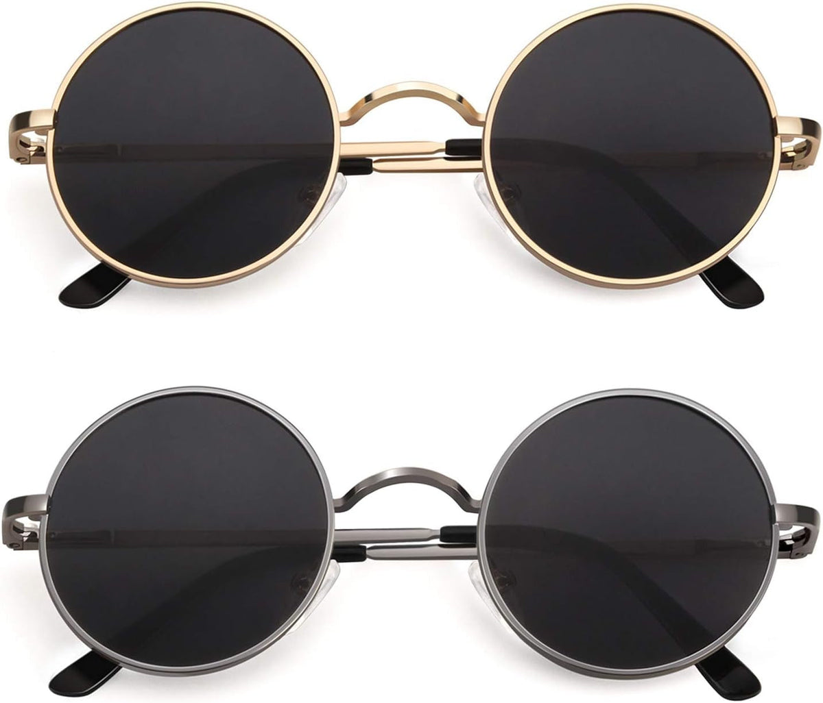 Retro round Polarized Sunglasses Mens Womens Circle Metal Hippie Shades UV400 Protection E01