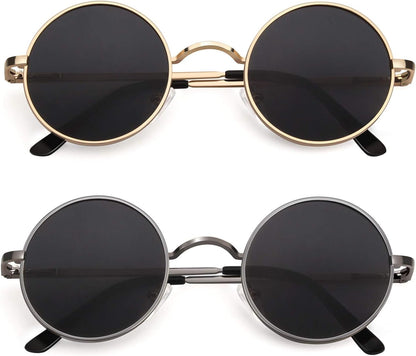 Retro round Polarized Sunglasses Mens Womens Circle Metal Hippie Shades UV400 Protection E01