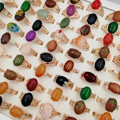 Mixed Wholesale 20Pcs/Gold-plated Natural Gem Ring Printing Rose-gold Women's Jewelry