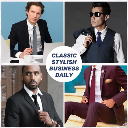 4 Pcs 24 Inch Men'S Clip-On Ties Solid Color Men'S Tie Pretied Clip on Ties Necktie Button(Black, Charcoal Grey, Navy Blue, Wine Red)