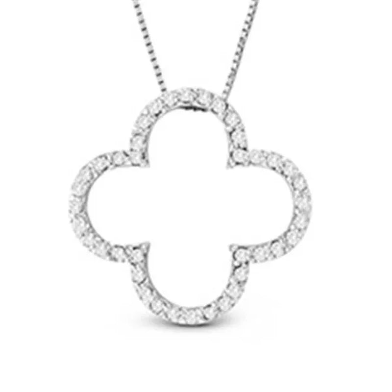 14K Gold Lucky Clover Pendant With 0.30 Ct. Hi Si Quality Diamonds, Chain Size 0.75 X 0.75 in.