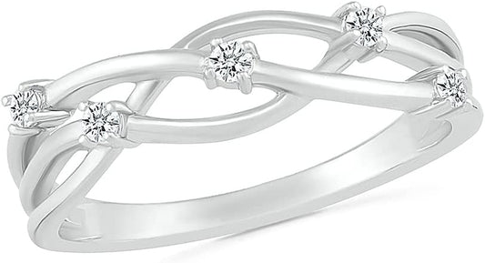 DGOLD Sterling Silver round White Diamond 5 Stone Fashion Ring for Women (1/10 Cttw)