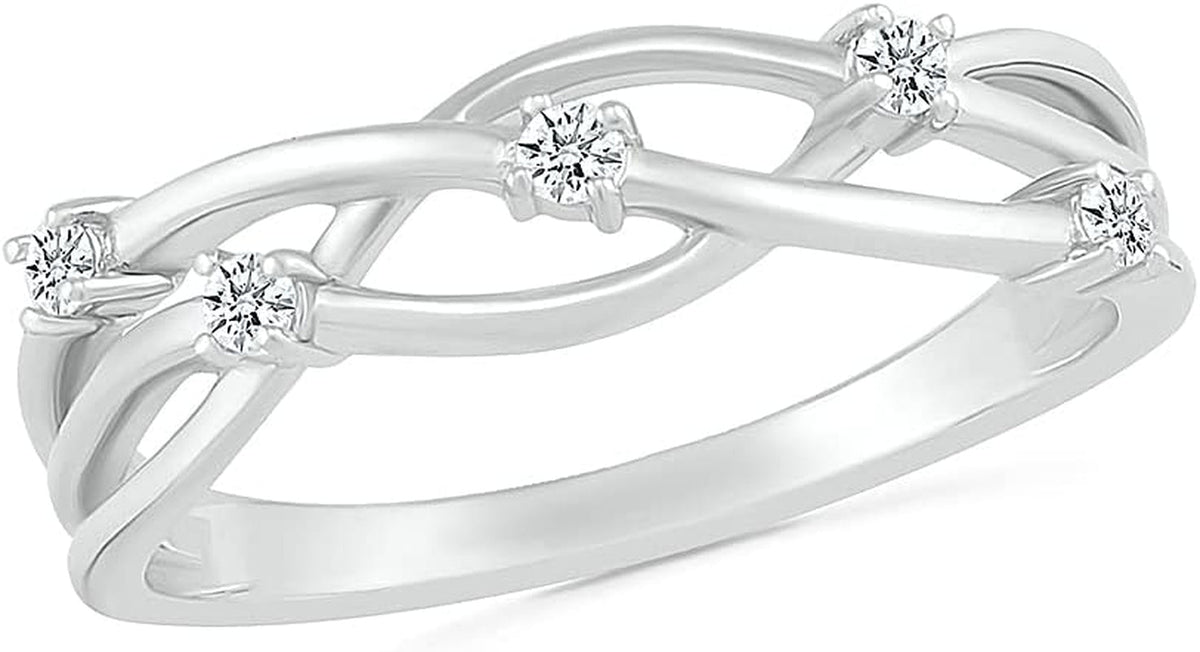 DGOLD Sterling Silver round White Diamond 5 Stone Fashion Ring for Women (1/10 Cttw)