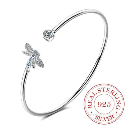925 Sterling Silver Crystal Butterfly/Dragonfly/Heart Charm Bangles For Women Bracelet &Bangle Wedding Birthday Party Jewelry