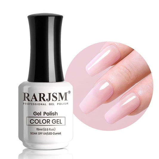 Milky Pink Gel Nail Polish LED UV Gel Soak off Transparent Nude Pink Varnish Nail Art Color 15ML Single Bottle for DIY Home French Manicure