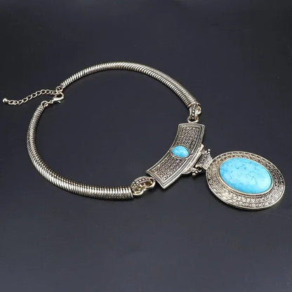 Vintage Dubai Retro Gold Big Turquoise Jewelry Sets Nigerian Wedding Costume Necklace Bracelet Earring Party gift