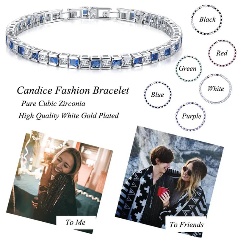 CANDICE Elegant Red Cubic Zirconia Setting Square Women Chain Bracelet Bangle for Birthday Gift
