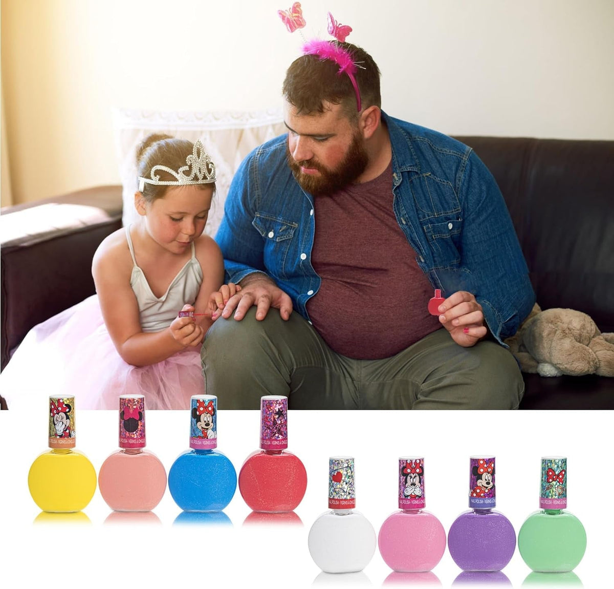 Disney Minnie Mouse Non-Toxic Peel-Off Nail Polish Set for Girls, Glittery and Opaque Colors,18 Pcs|Perfect for Parties Sleepovers Makeovers| Birthday Gift for Girls 3 Yrs+