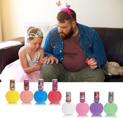 Disney Minnie Mouse Non-Toxic Peel-Off Nail Polish Set for Girls, Glittery and Opaque Colors,18 Pcs|Perfect for Parties Sleepovers Makeovers| Birthday Gift for Girls 3 Yrs+