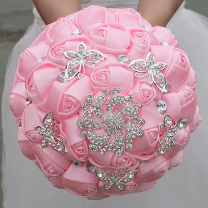 18CM White  Bride Holding Flowers Butterfly Flower Diamond Brooch Wedding Bouquet Bridal Mariage Stitch Wedding Bouquet Ribbon Bridesmaid Bouquet