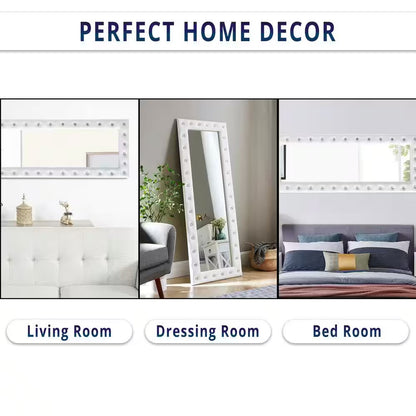 White 22 In. W X 63 In. H Modern Crystal Tufted Rectangle Framed Leaning Mirror