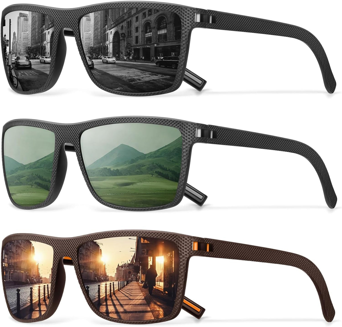 Square Polarized Sunglasses for Men Vintage Style Driving Travel Sun Glasses Lightweight Frame UV Protection Goggles