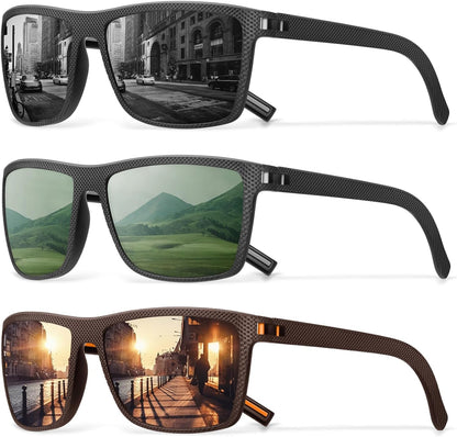 Square Polarized Sunglasses for Men Vintage Style Driving Travel Sun Glasses Lightweight Frame UV Protection Goggles