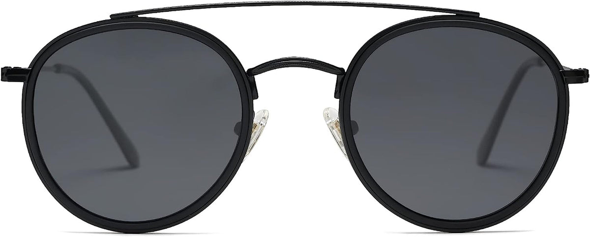 Retro Round Double Bridge Polarized Sunglasses for Women Men Vintage Circle UV400 Sunnies SJ1104