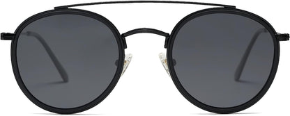 Retro Round Double Bridge Polarized Sunglasses for Women Men Vintage Circle UV400 Sunnies SJ1104