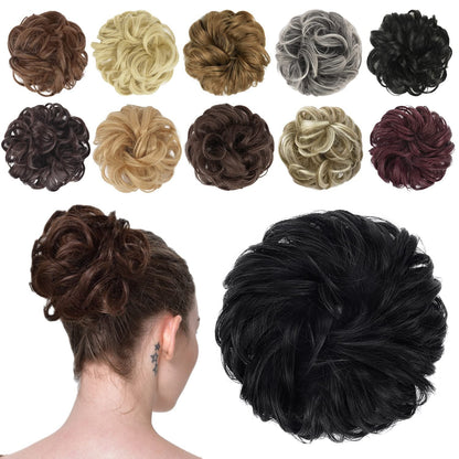 Messy Bun Hair Piece - Elastic Wavy Curly Hair Bun Scrunchies Extensions Synthetic Chignon Hairpieces for Women Girls, Black 1 PCS