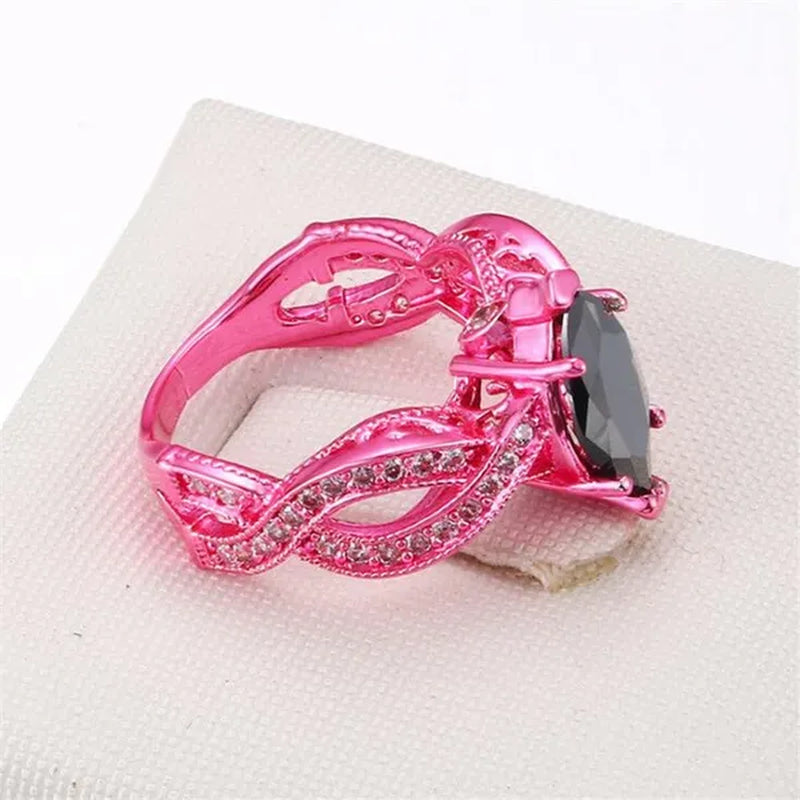 Europe and The United States Micro-inlay Zircon Jewelry Unique Pink Gold Black Nano Horse Eye Stone Prom Ring 2017 New