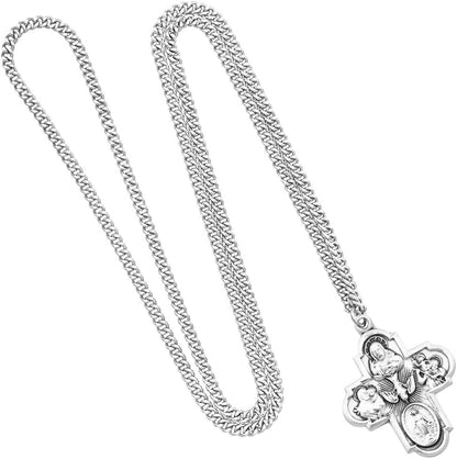 Rosemarie'S Religious Gifts Sterling Silver Traditional Catholic Four Way Cross Medal Pendant Necklace, 24"