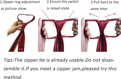 Men'S Lot 6 PCS Classic Zipper Ties Pretied Solid Color Necktie Set